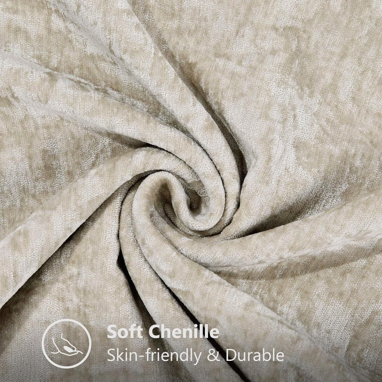 decorUhome Chenille Soft Throw Pillow Covers 26x26 Set of 2, Farmhouse Velvet Neutral Decorative Euro Pillow Covers with Stitched Edge for Couch Sofa Bed Home Decor, Beige