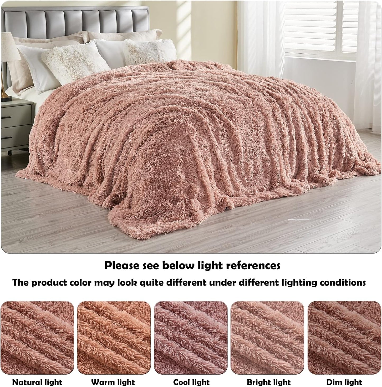 GONAAP Fuzzy Faux Fur Throw Blanket Pink Super Soft Cozy Plush Fuzzy Shaggy Blanket for Couch Sofa Bed (Pink, Throw(40"x50"))