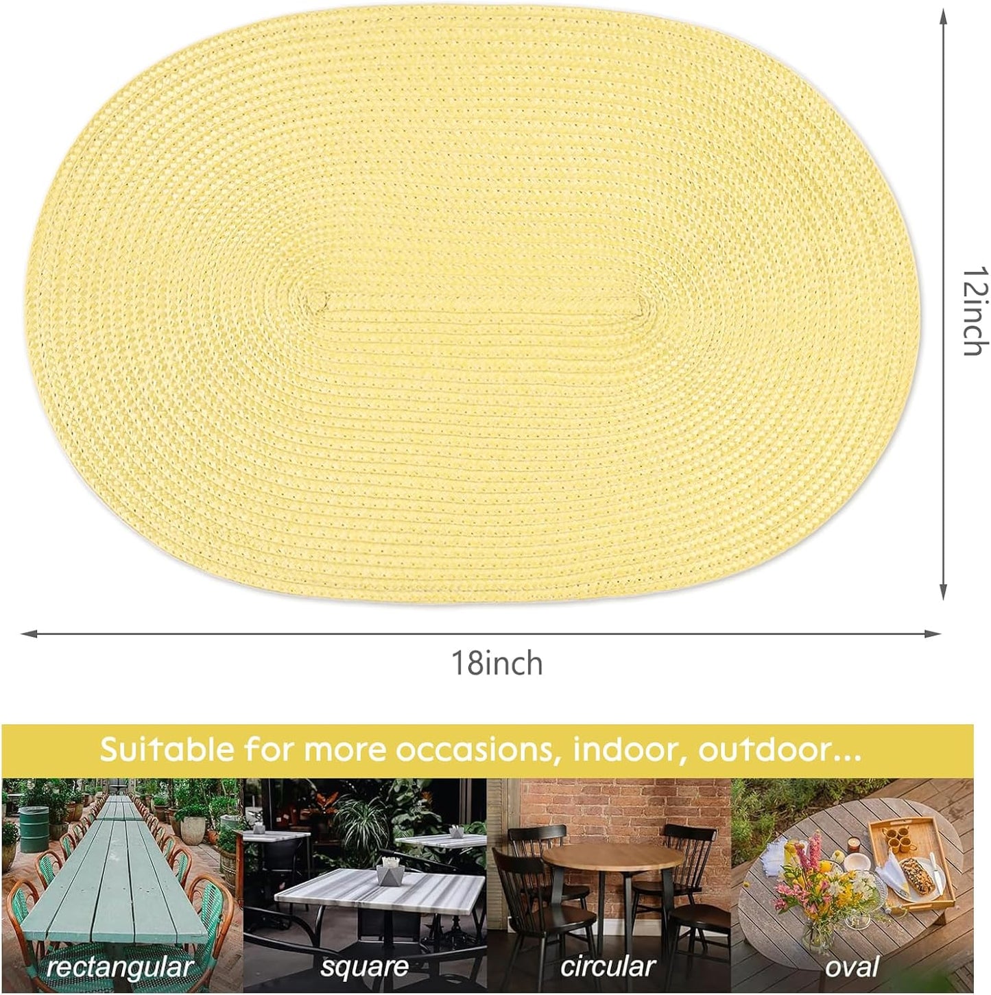 AHHFSMEI Placemats Set of 6 for Dining Table Washable Woven Vinyl Non-Slip 18x12 inches Placemat Heat-Resistant Durable Table Mats for Dining Table Easy to Clean (Wheat Yellow)