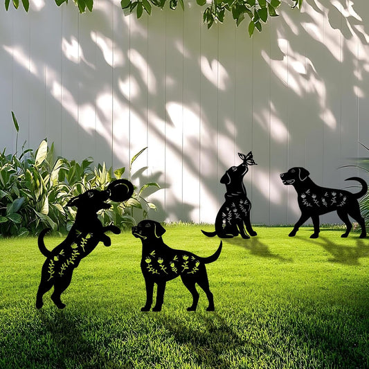 4 Pack Dog Metal Garden Decorative Stakes, Weather Proof Puppy Silhouette Statues for Yard, Patio,Outdoor Decor for Dog Lovers and Pet Owners