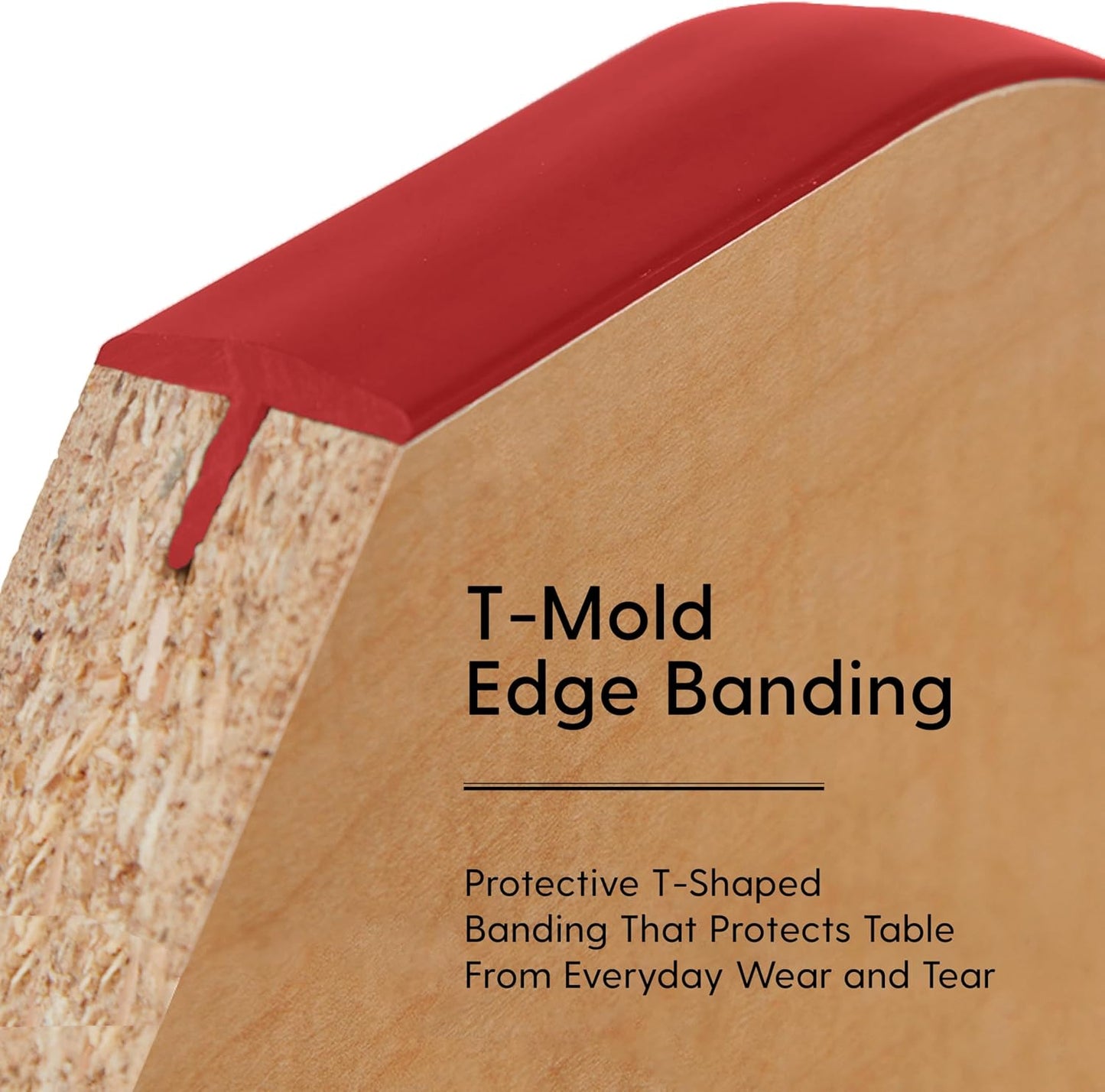 FDP Rectangle Activity School and Classroom Kids Table (30 x 72 inch), Chunky Toddler Leg, Adjustable Height 15-24 inches - Maple Top and Red Edge