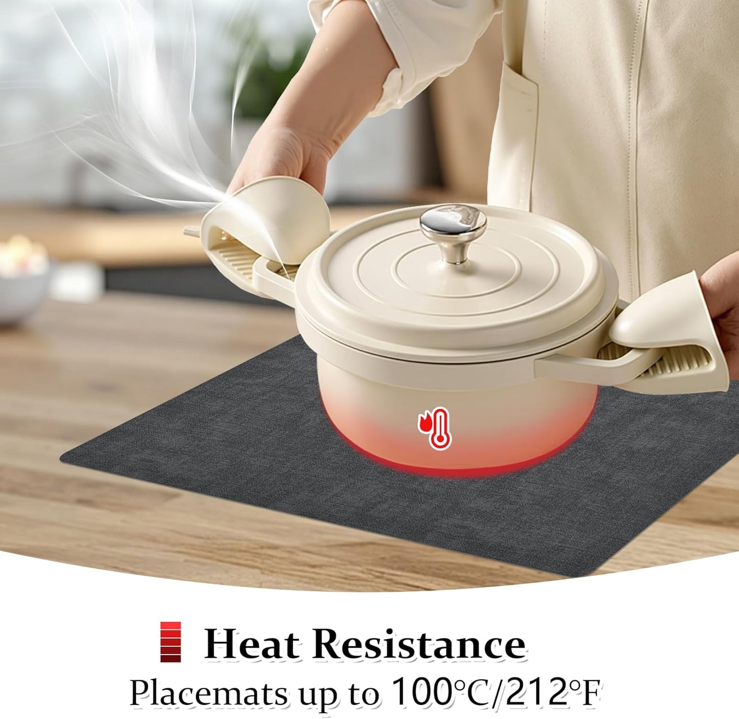 FROMHEART Faux Leather Placemats Set of 6–Waterproof,Heat/Oil Stain-Resistant PU Table Mat–Reversible,Non-Slip,Easy to Clean Place Mats for Kitchen,Dining,Indoor/Outdoor,(Dark Grey,11.8" x 17")