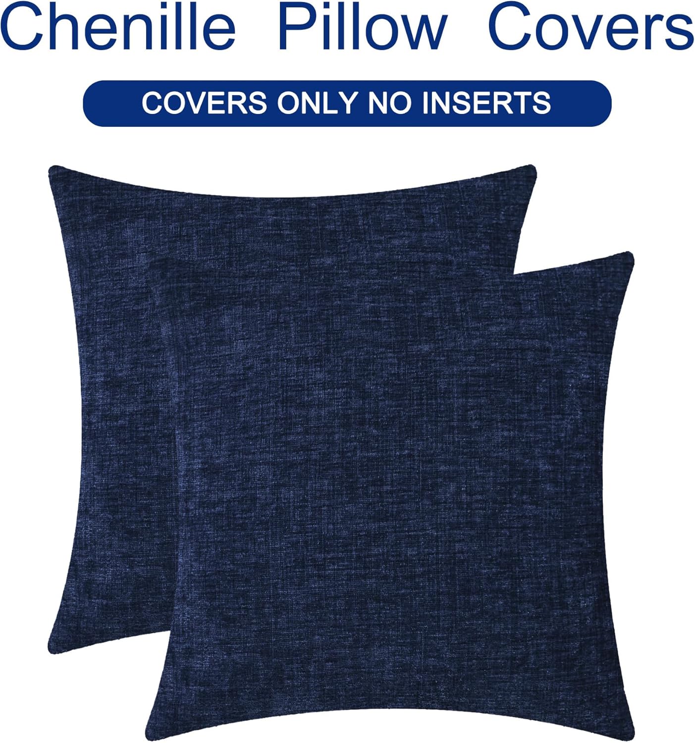 CaliTime Throw Pillow Covers Decorative 20 X 20 Inches Pack of 2 Cozy Chenille Cushion Cases for Couch Sofa Bed Living Room Home Navy Blue