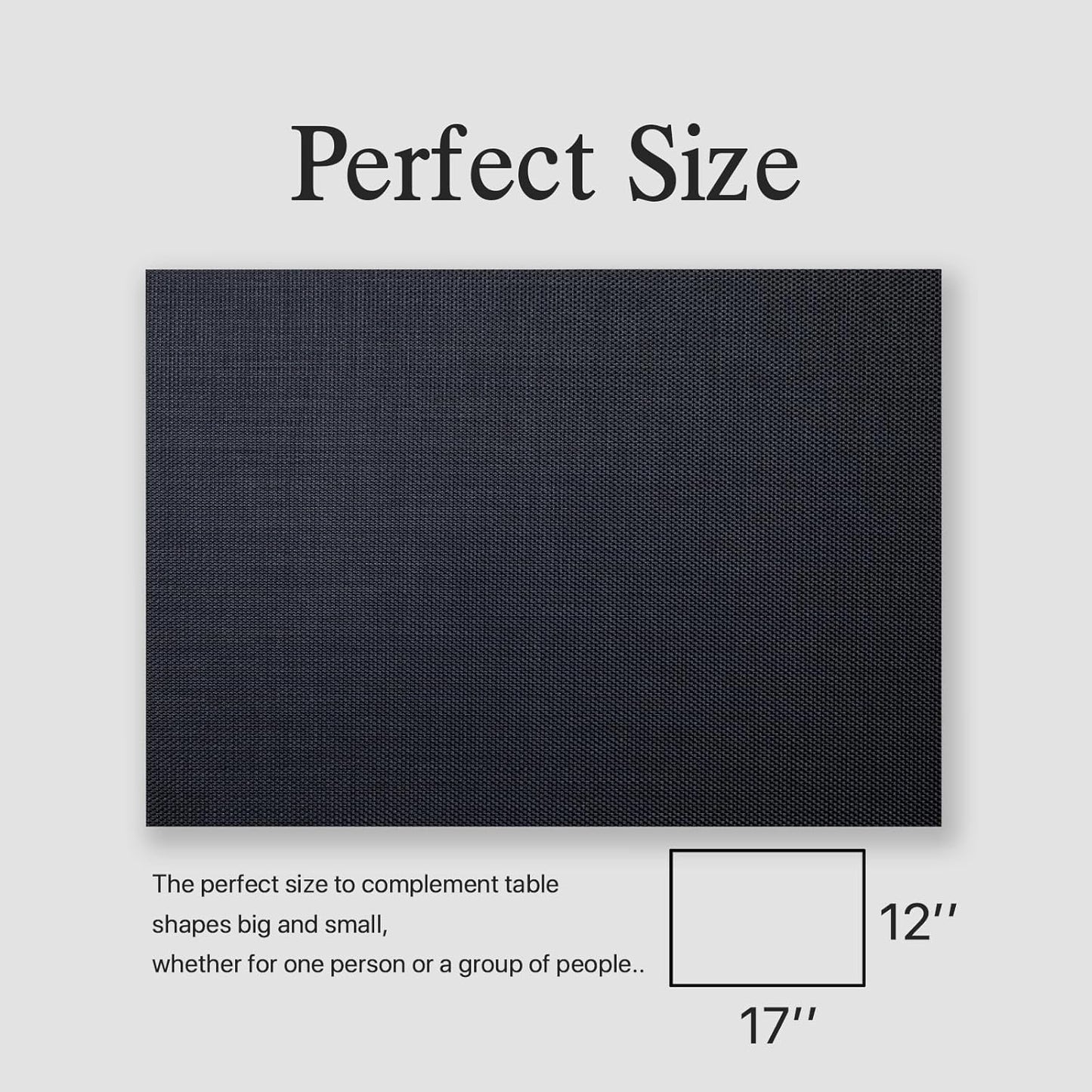 Placemats Set of 12 - Easy Clean Woven Vinyl Placemats for Dining Table, Indoor/Outdoor Place Mats, Washable PVC Table Mats（Black）