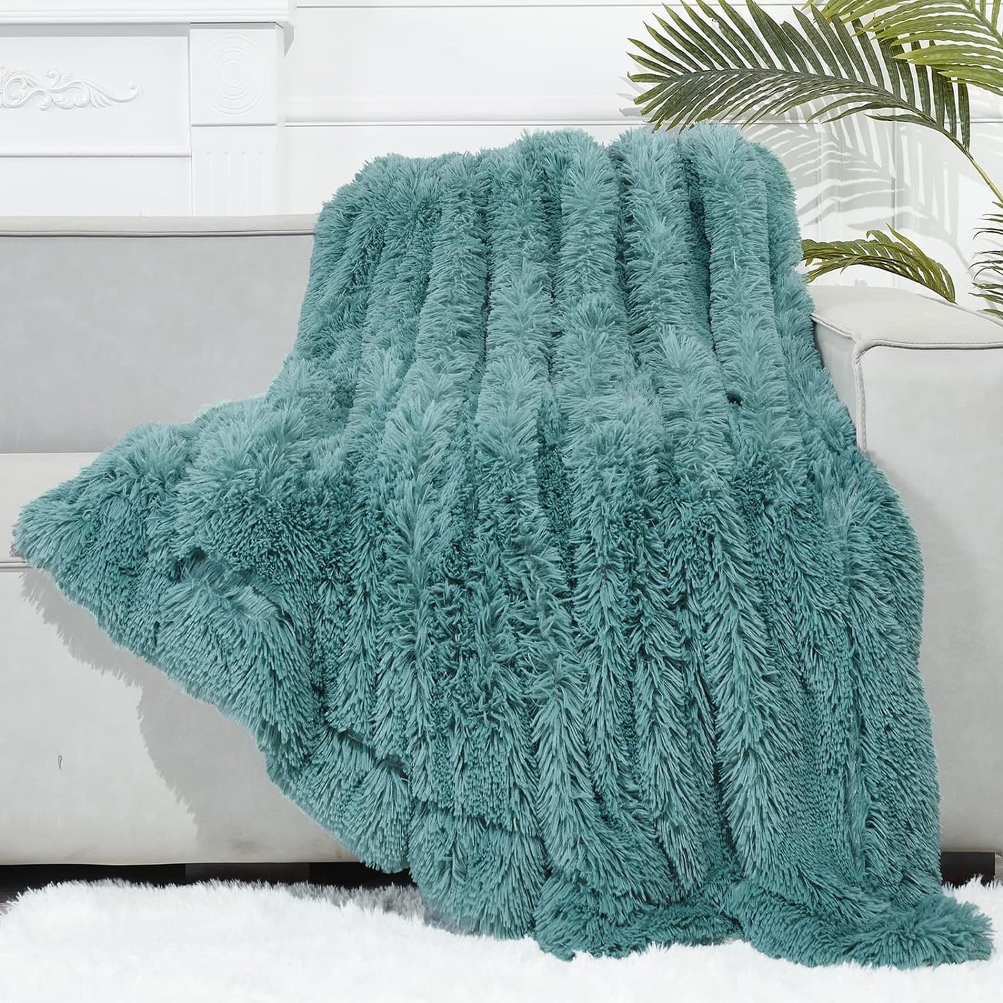 GONAAP Fuzzy Faux Fur Throw Blanket Light Teal Super Soft Cozy Plush Fuzzy Shaggy Blanket for Couch Sofa Bed (Light Teal, Throw(50"x60"))