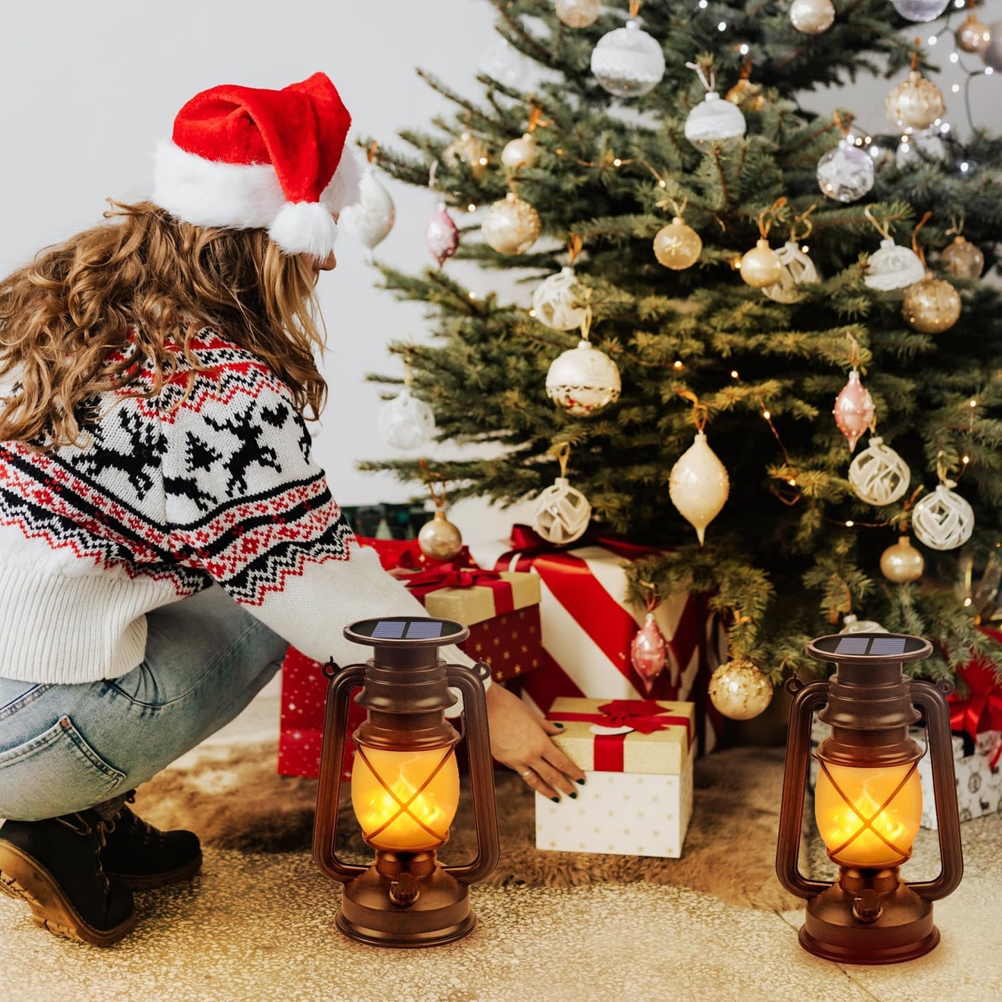 Solar Lantern Outdoor Hanging Solar Lights Dancing Flame Led Waterproof Camping Lamps, Landscape Decor for Table Patio Garden Yard Pathway Porch 2 Pack