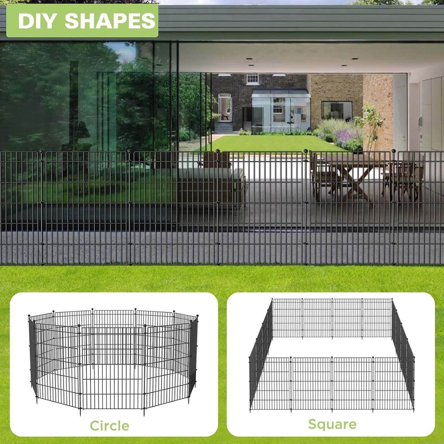 5 Panels No Dig Garden Fence Animal Barrier, 44in(H) × 11.8ft(L) Decorative Metal Outdoor Dog Fence, Rustproof Pet Fencing for Yard, Patio, Flower Bed -Temporary Fencing| Easy to Install
