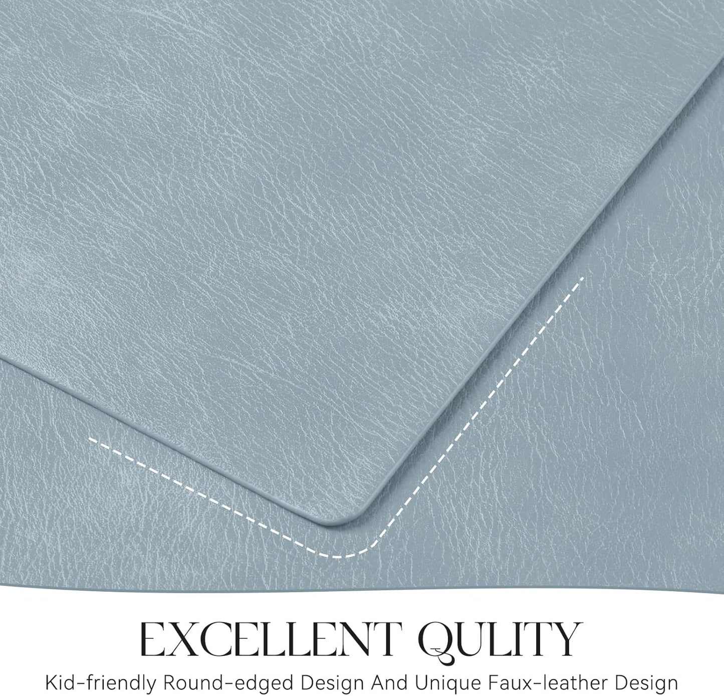 MOSAYT Vinyl Placemats Set of 4-12 X 17 Inch - Faux Leather 100% Waterproof Oil-Proof Wipeable PU Place Mats, Heat Resistant Reversible Table Mats for Kitchen, Dining, Outdoor (Light Grayish Blue)