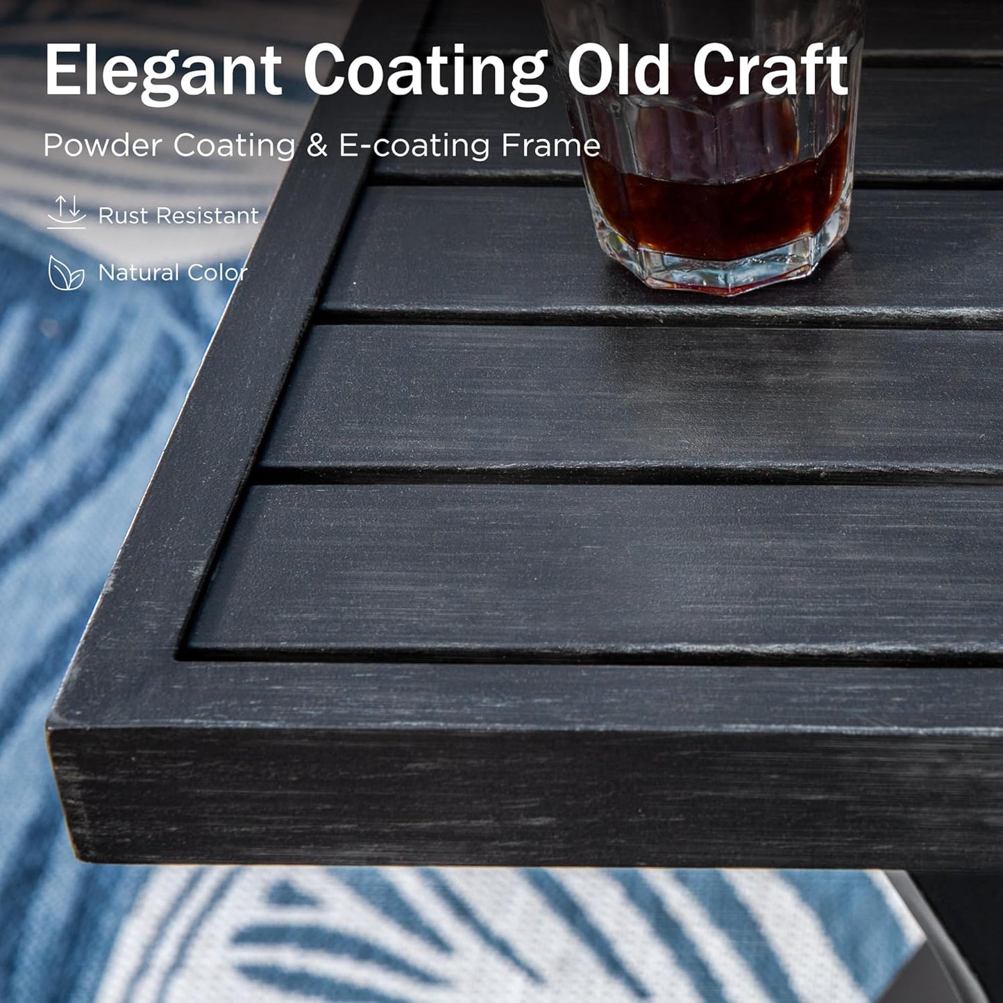 PHI VILLA Outdoor Patio 31" Square Height Bar Table with Umbrella Hole, 36" Height Coating Old Craft for Garden