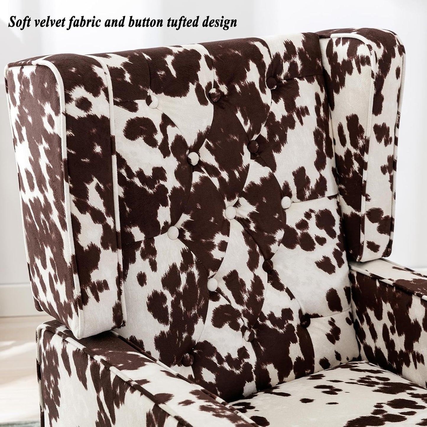 DUOMAY Tufted Accent Chair Set of 2, Modern Upholstered Wingback Side Arm Chair for Living Room Bedroom with Wood Legs, Comfy Reading Guest Chair for Office, Milk Cow/Brown