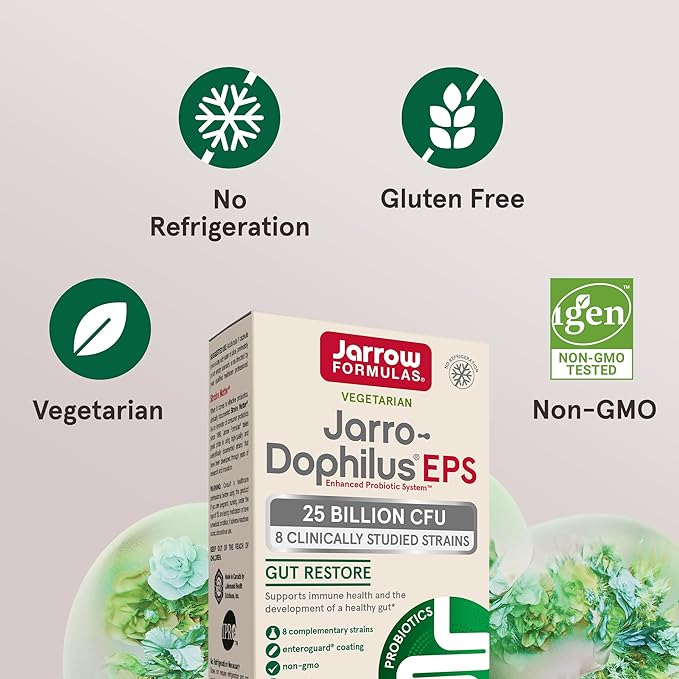 Jarrow Formulas Jarro-Dophilus EPS Gut Restore 25 Billion 8 Clinically-Studied 60 Veggie 60 Day 12 Packs