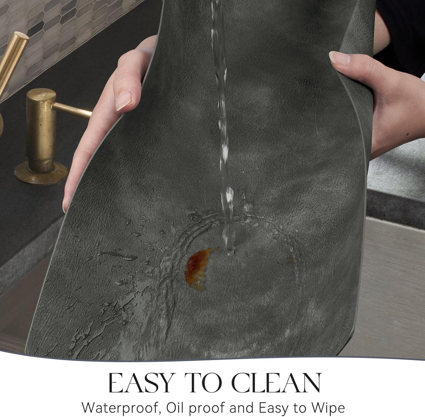 MOSAYT Vinyl Placemats Set of 8-12 X 17 Inch - Faux Leather 100% Waterproof Oil-Proof Wipeable PU Place Mats, Heat Resistant Reversible Table Mats for Kitchen, Dining, Outdoor (Dark Grey)