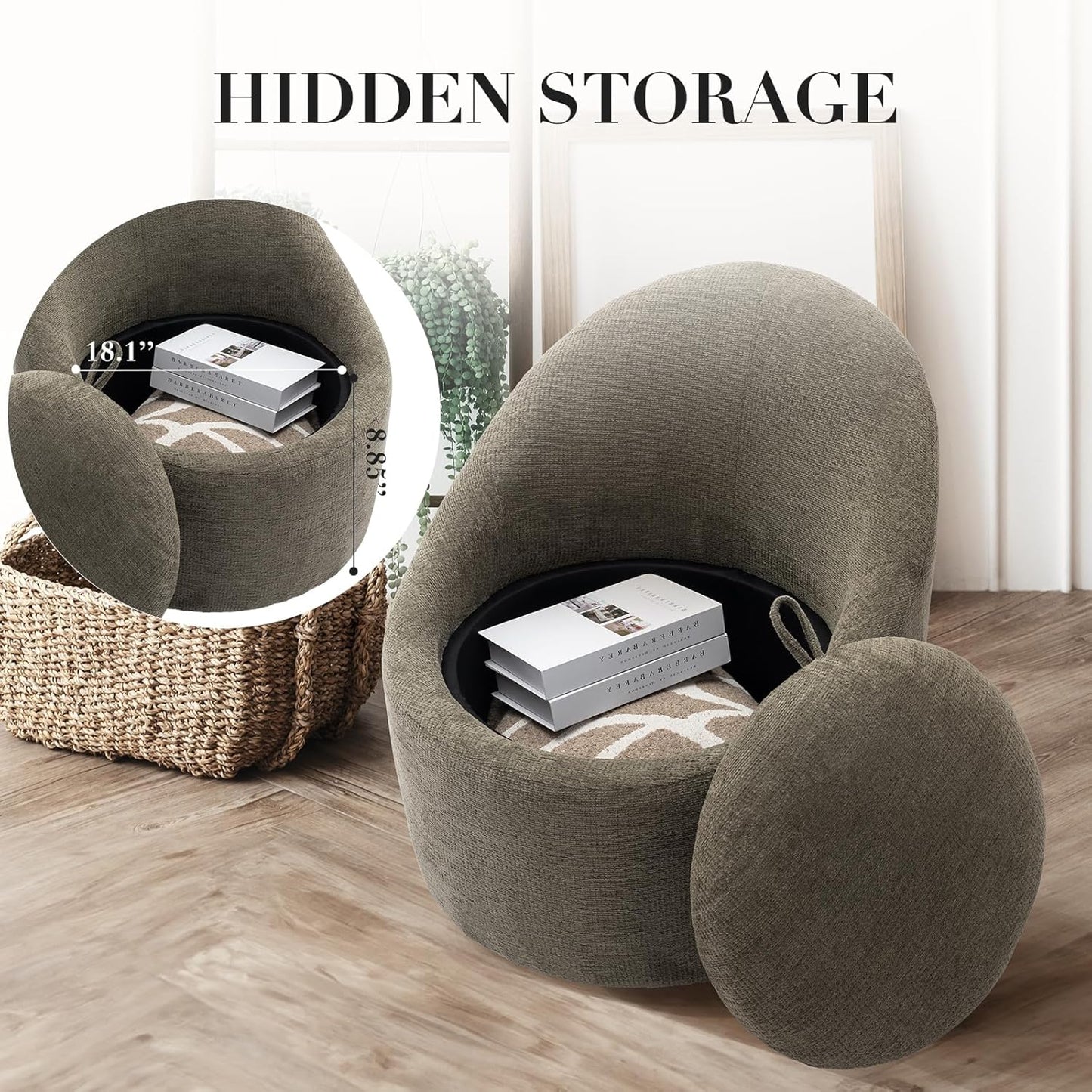 COLAMY Swivel Accent Chair, 360° Swivel Chair with Hidden Storage, Modern Small Barrel Swivel Armchair for Living Room/Bedroom, Green