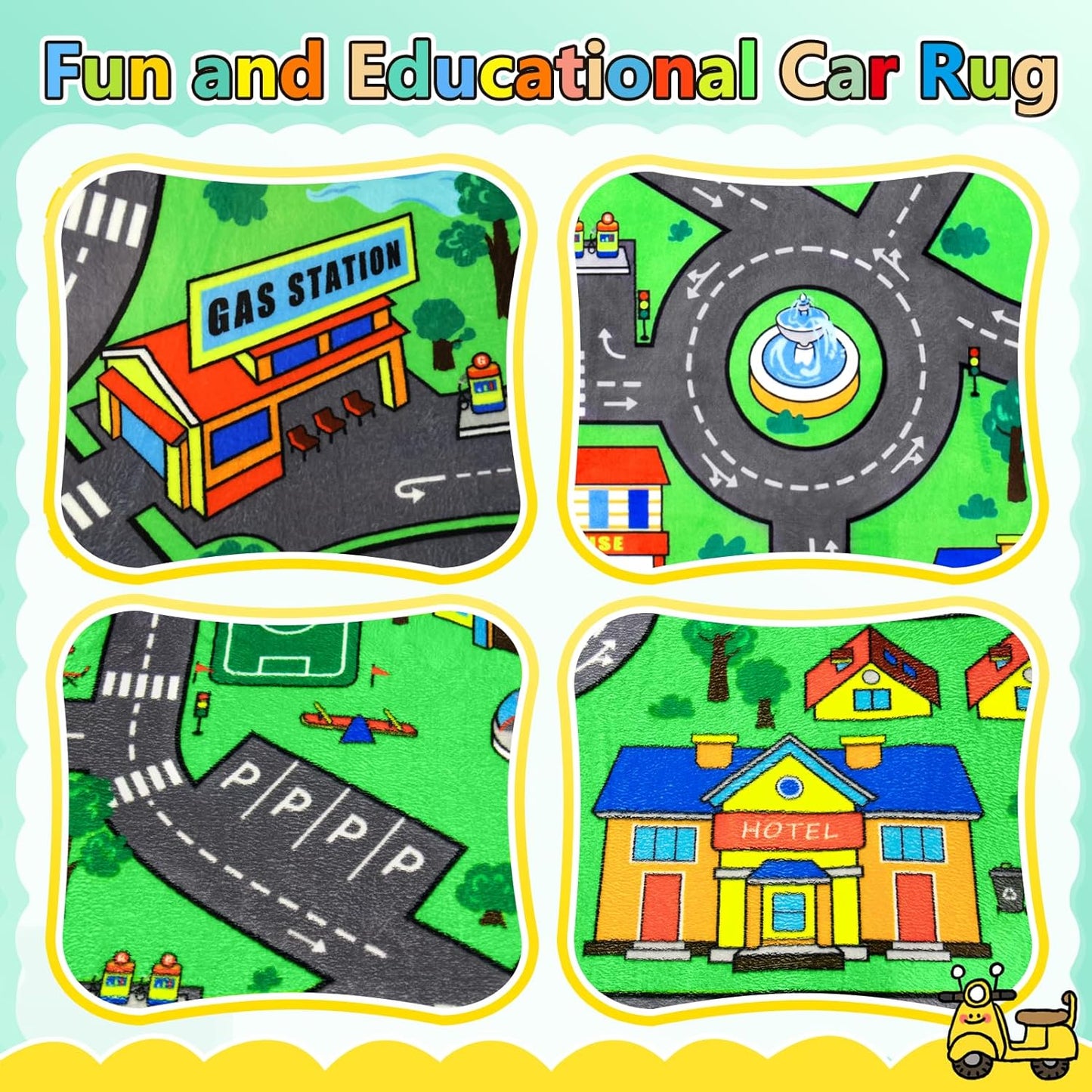 Road Car Rug,City Road Rug for Kids,5x7 Ft Kids Floor Play mat,and Car Carpet Play Mat with Realistic Colors – Perfect for Children and Non-Slip for Classroom,Playroom and Bedroom