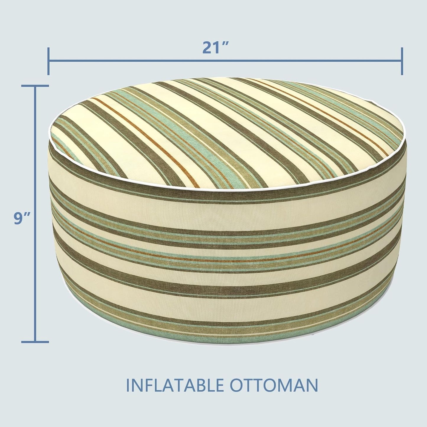 LVTXIII Inflatable Stool Ottoman Footrest with Handle, Decorative Fade-Resistant Foot Stool, Indoor or Outdoor Pouf for Home Garden and Camping Use, 21x21x9, Stripe Onyx