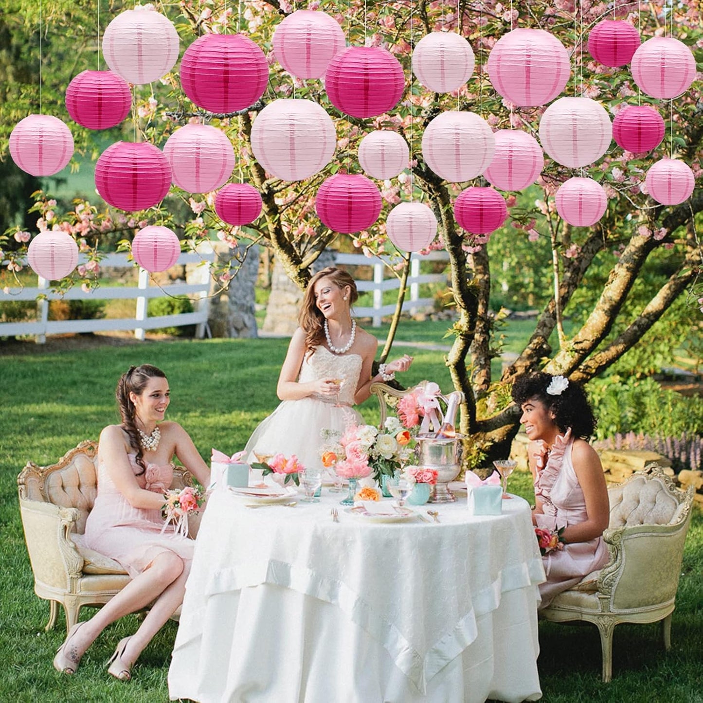 ADLKGG Pink Paper Lanterns Decorative, Hanging Round Paper Lanterns Indoor Outdoor for Graduation Wedding Birthday Baby Showers Decorations, 21pcs