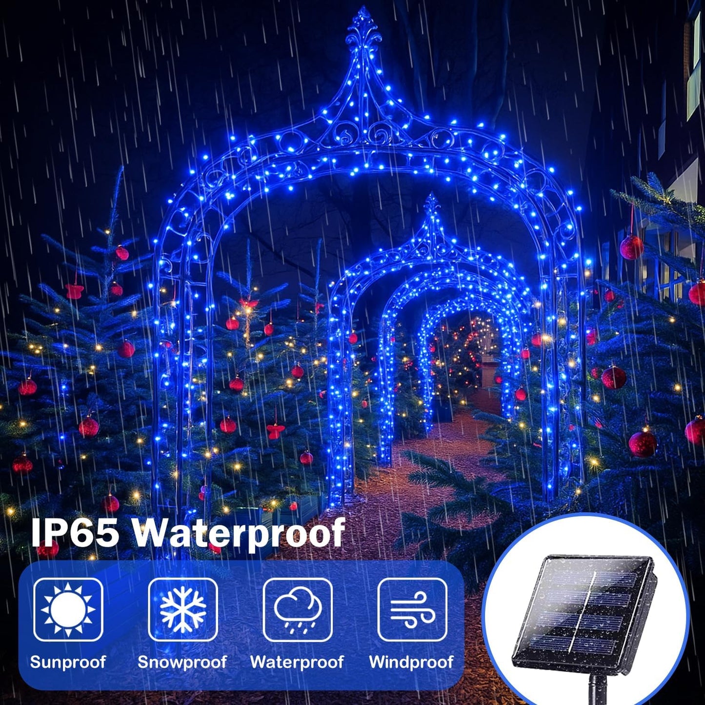 SANJICHA Blue Solar String Lights, Extra-Long 2 Pack 144FT 400LED Super Bright Solar Fairy Lights Outdoor, Waterproof Copper Wire 8 Modes for Garden Tree Party Wedding Decorations