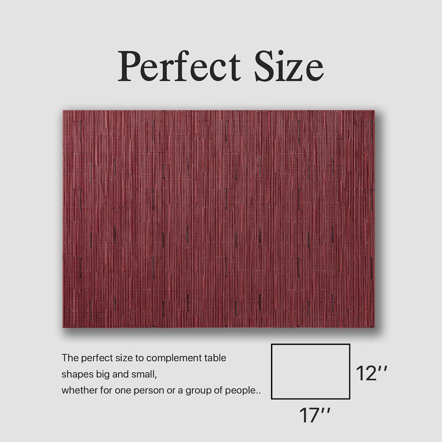 Placemats Set of 4 - Easy Clean Woven Vinyl Placemats for Dining Table, Indoor/Outdoor Place Mats, Washable PVC Table Mats （Burgundy）