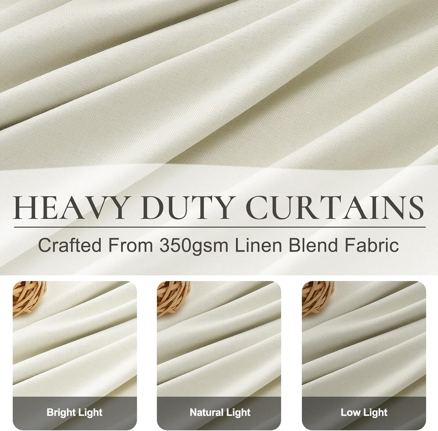 Custom Long 105 Inch Curtains Blackout for Living Room 2 Panels Set Pinch Pleated Noise Cancelling, Modern Cream White 105 Inch Linen Thermal Window Drapes for Winter 40" Wx105 Lx2