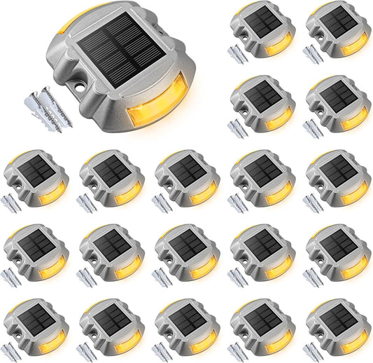 VOLISUN Solar Deck Lights - 20-Pack Led IP67 Waterproof Outdoor Warning Step Lights for Driveway, Sidewalk, Garden Pathway, Yard (Warm White)