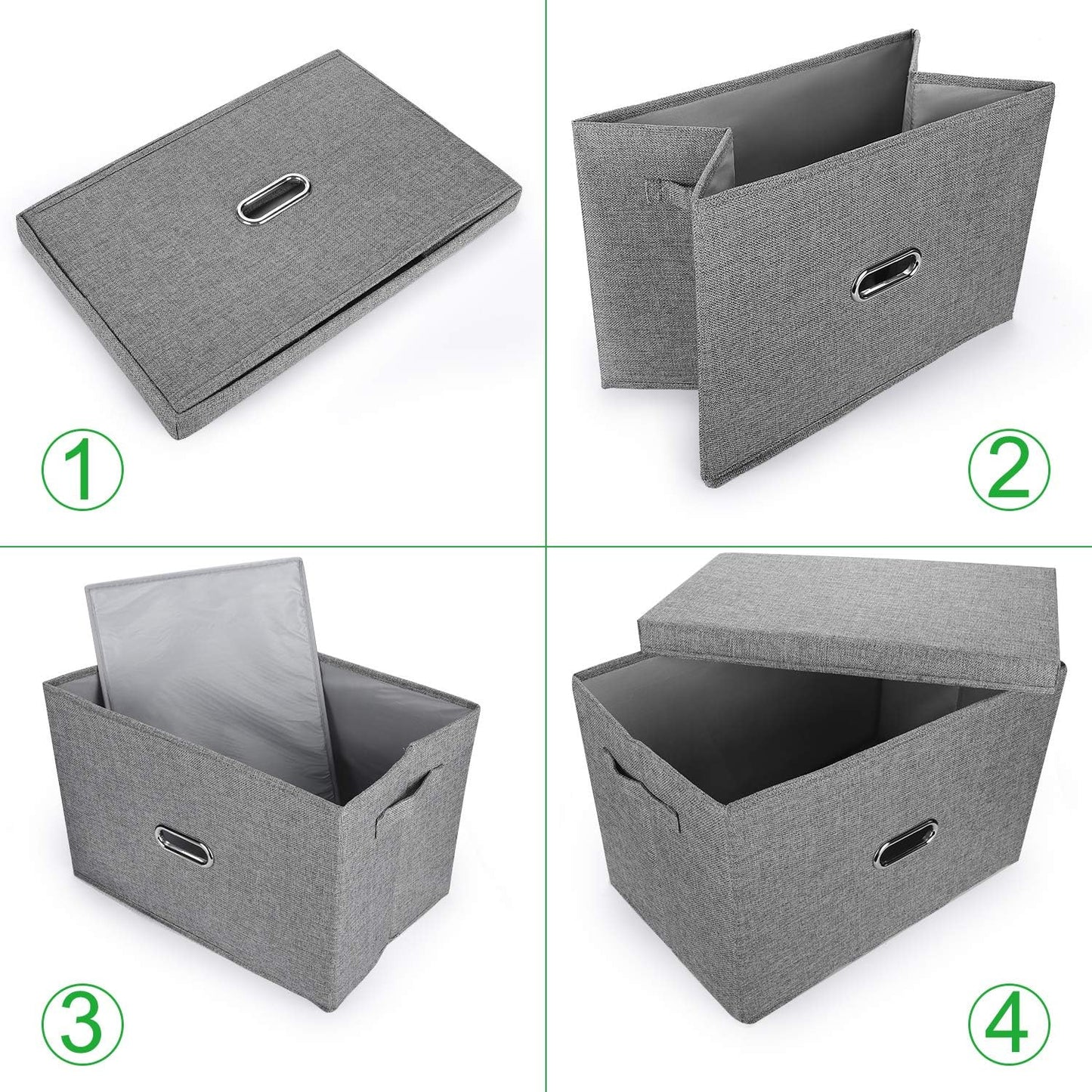 Large Linen Fabric Foldable Storage Bins with Removable Lid and Handles, Washable Storage Box Organizer Containers Baskets Cube with Cover for Bedroom,Office(Green, XXL(2-Pack))