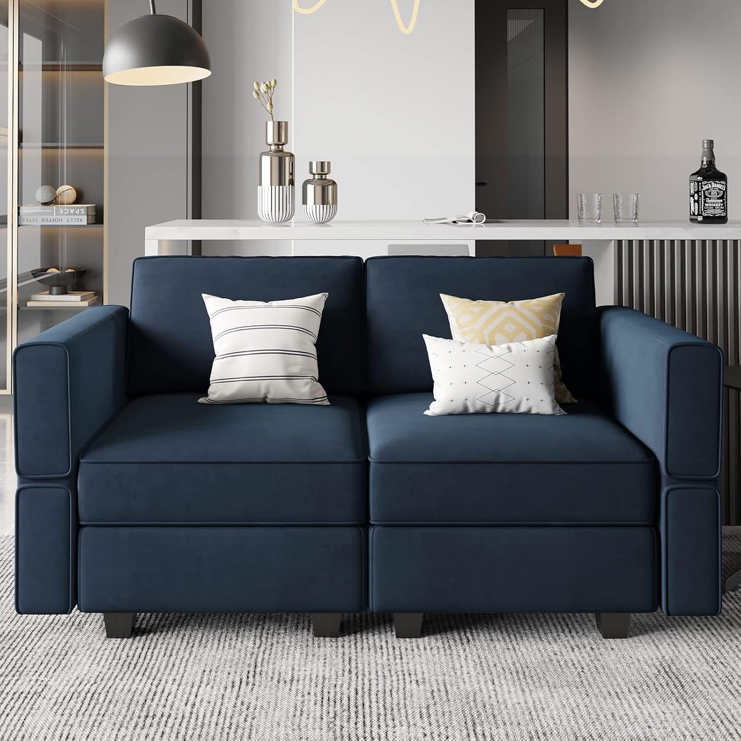 Belffin Modular Loveseat Sofa Couch with Storage Seats Velvet 2 Seater Love Seats for Small Spaces Blue