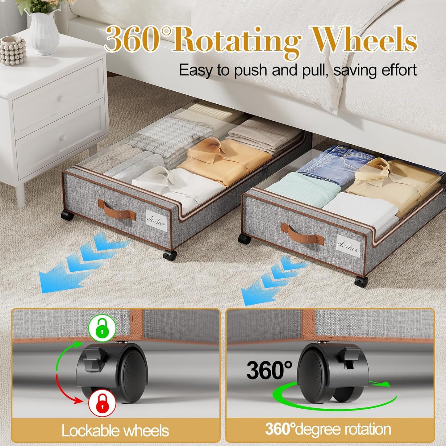 Yecaye Under Bed Storage with Wheels, 4 Pack Under Bed Storage Containers with Clear Lids & Label, XXL Large Lapacity Rolling Under Bed Drawers for Clothes, Shoes, Blankets