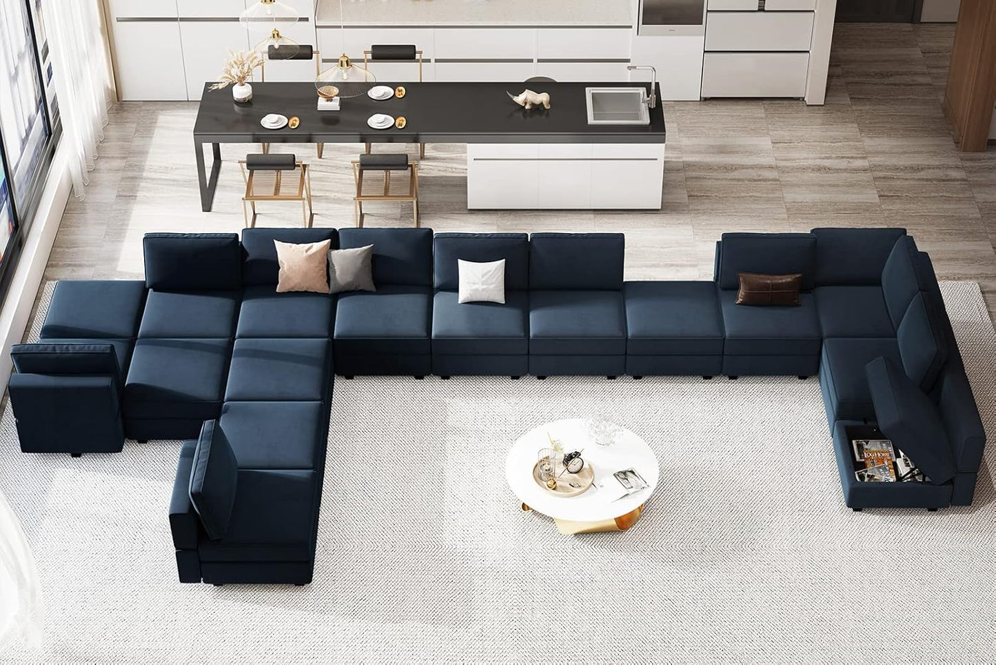 Belffin Modular Sectional Sofa with Storage Seats Velvet L Shaped Corner Couch Convertible Sectional Sofa with Chaise (Blue, L Shape-1)…