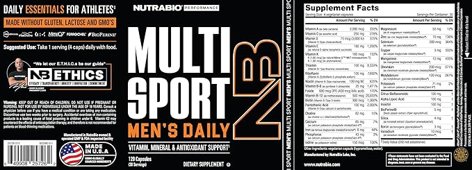 NutraBio Multisport for Men 33 Vitamins, (120 Vegetable
