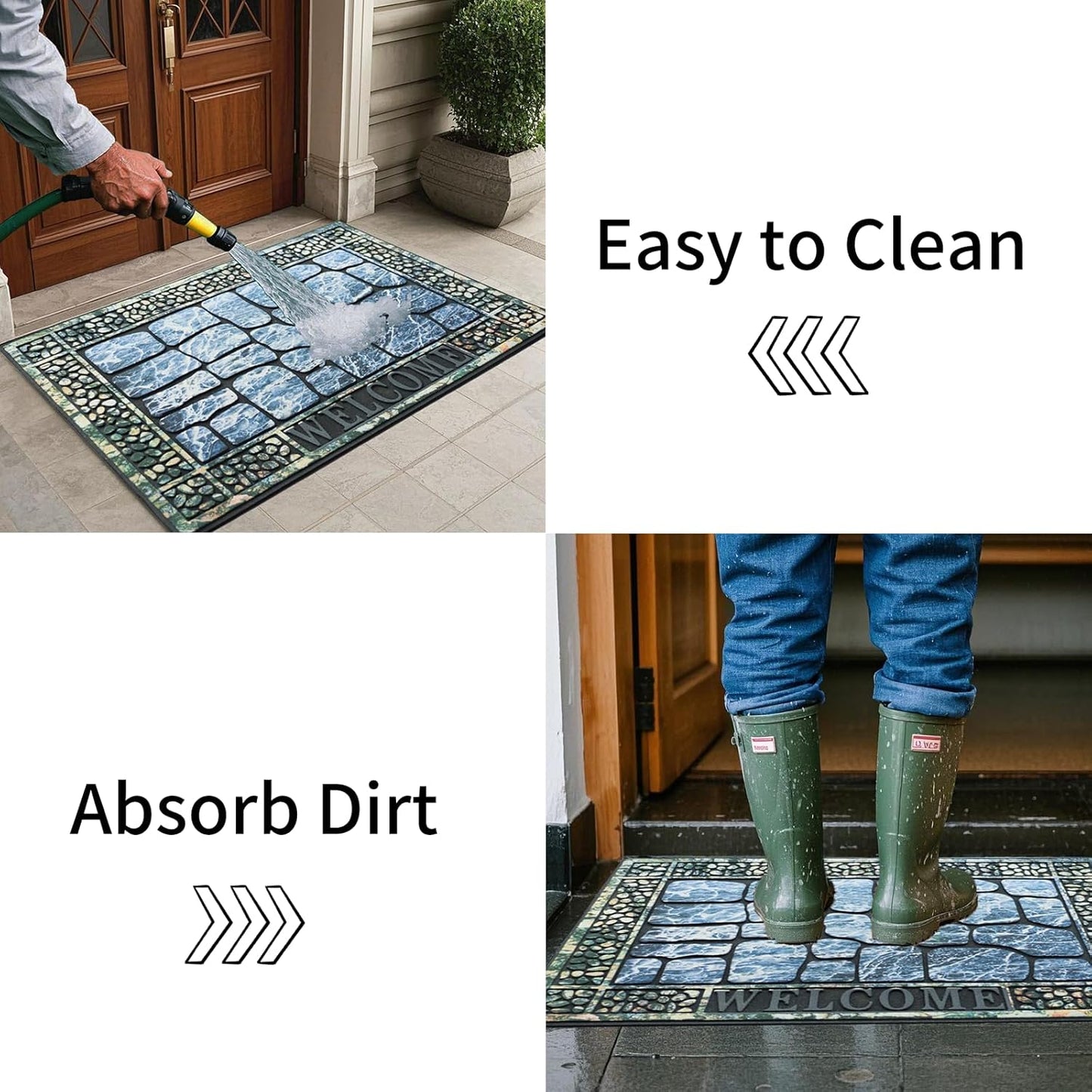 Door Mat Welcome Mat, Heavy Duty Door Mat 17.7 x 29.5 Inch Front Door Mat Rug Doormat for Outdoor Entrance Home Non-Slip Rubber Rug for Front Door, Outside, Entryway, Patio (Blue Welcome)