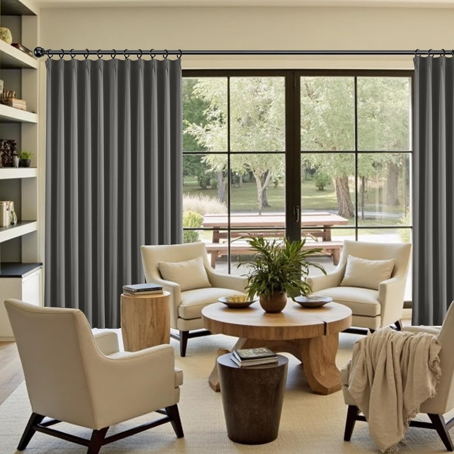 KangBang Grey Pinch Pleated Blackout Curtains 108 Inches Long for Hall Windows, Sound Dampening Light Blocking Soft & Vertical Window Panels Ceiling to Floor for Villa 2 Panels, 40Wx108L