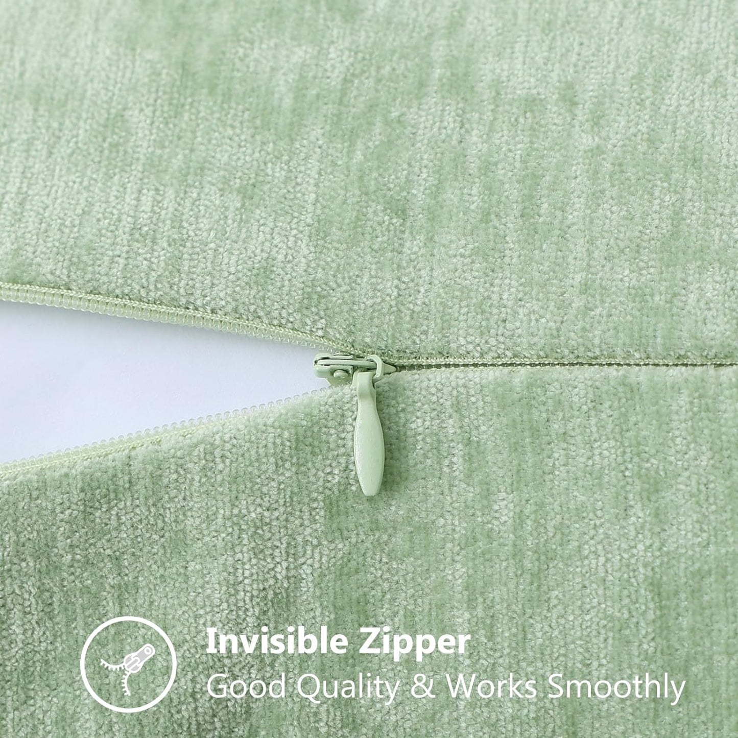 decorUhome Chenille Soft Throw Pillow Covers 22x22 Set of 2, Farmhouse Velvet Neutral Decorative Euro Pillow Covers with Stitched Edge for Couch Sofa Bed Home Decor, Sage Green