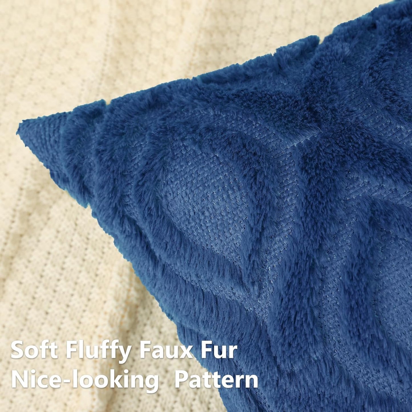 decorUhome Fall Throw Pillow Covers 22x22 Inch Set of 2, Soft Plush Decorative Faux Fur Dark Blue Solid Couch Pillow Covers, Accent Farmhouse Neutral Square Euro Pillow Cases for Sofa Bed Living Room