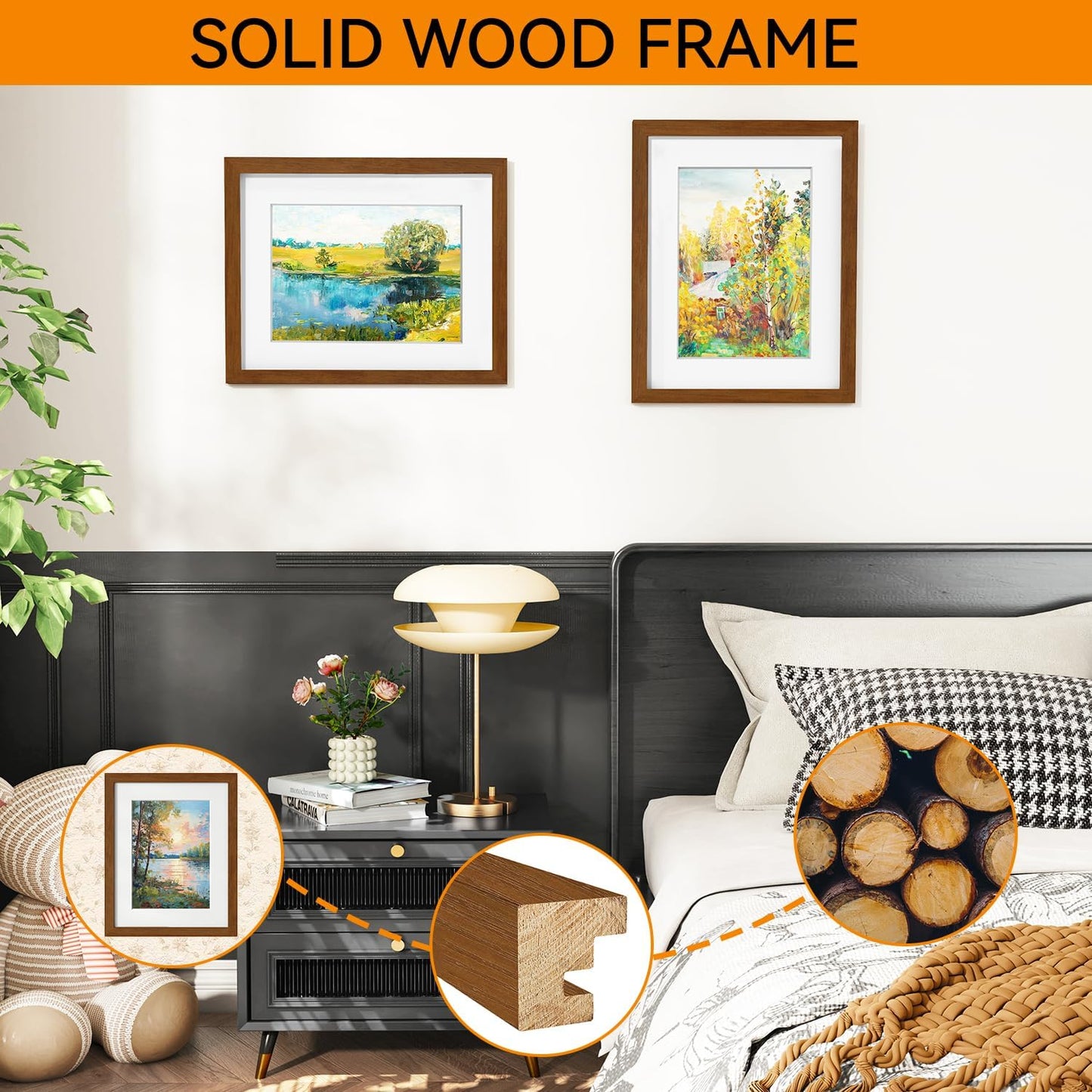 IBUYKE 11 x14 Picture Frame,Solid Oak Wood 11x14 Photo Frame with Mat to 8x10,11x14 Picture Frames With Tempered Glass,Wall Mount Display,Home Decor,Walnut Oak 14 x 11 Frame,UWPF1114H