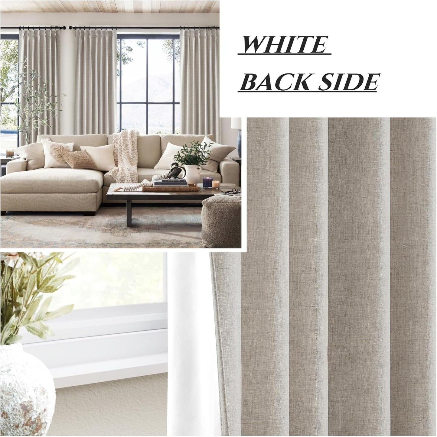 Extra Long Blackout Pinch Pleated Luxury Curtains 132 Inch Long for Living Room, Rustic Country Natural Linen Thick Office Sound Proof Privacy with Floor to Ceiling Drapes 11 FT W40"xL132"x2 Panels