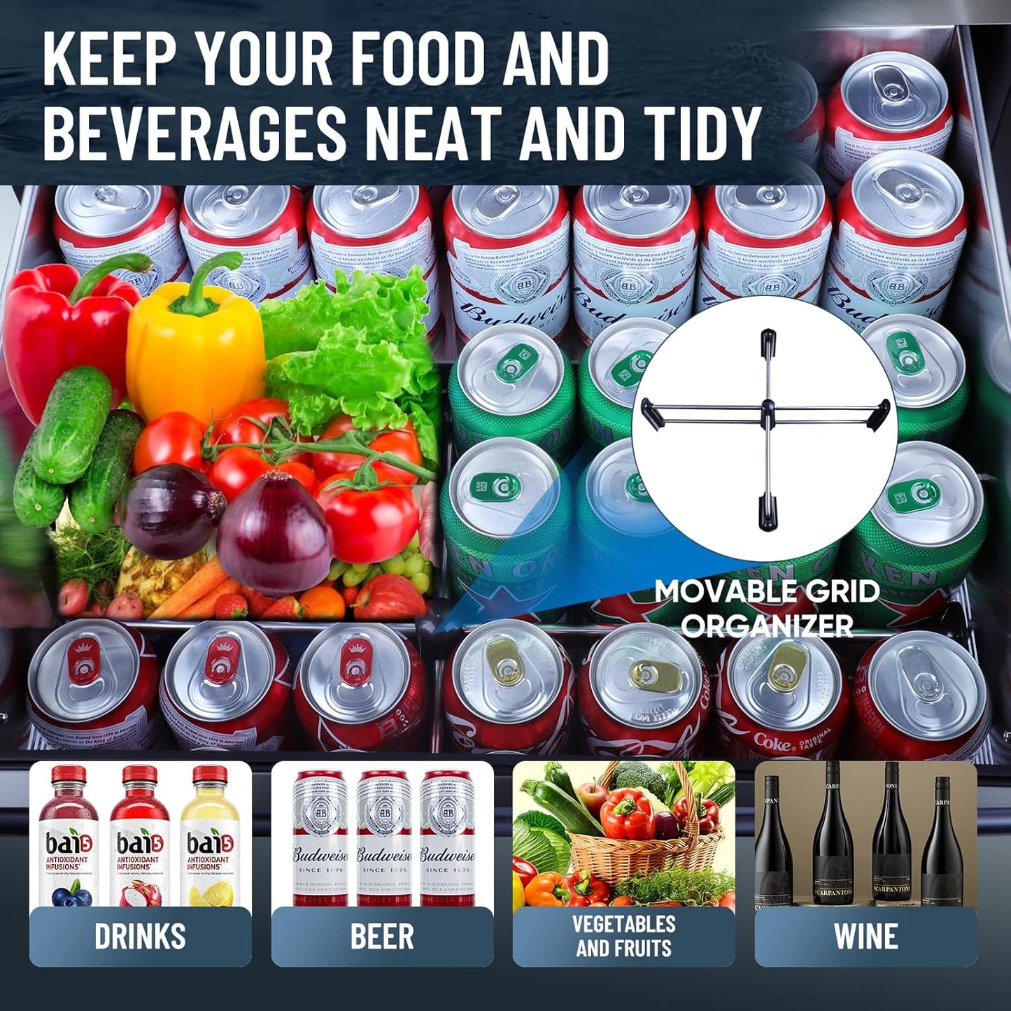 Outdoor Drawer Refrigerator, 24 Inch Undercounter Beverage Cooler Fridge with Stainless Steel Seamless Door Can Hold 154 Cans w/Powerful Cooling Compressor for Kitchen and Commercial