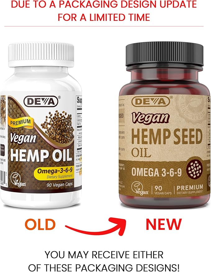 DEVA Vegan Vitamins Hemp Oil, Rich 3-6-9 - 90 Capsules, 1-Pack