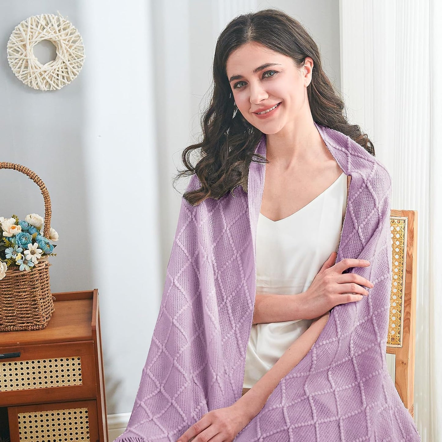 inhand Knitted Throw Blanket for Couch and Bed, Soft Living Room Home Decor Knitted Blanket with Tassel, Outdoor Lightweight Breathable Summer Blanket, Farmhouse Warm Woven Decorative, 50"x60"