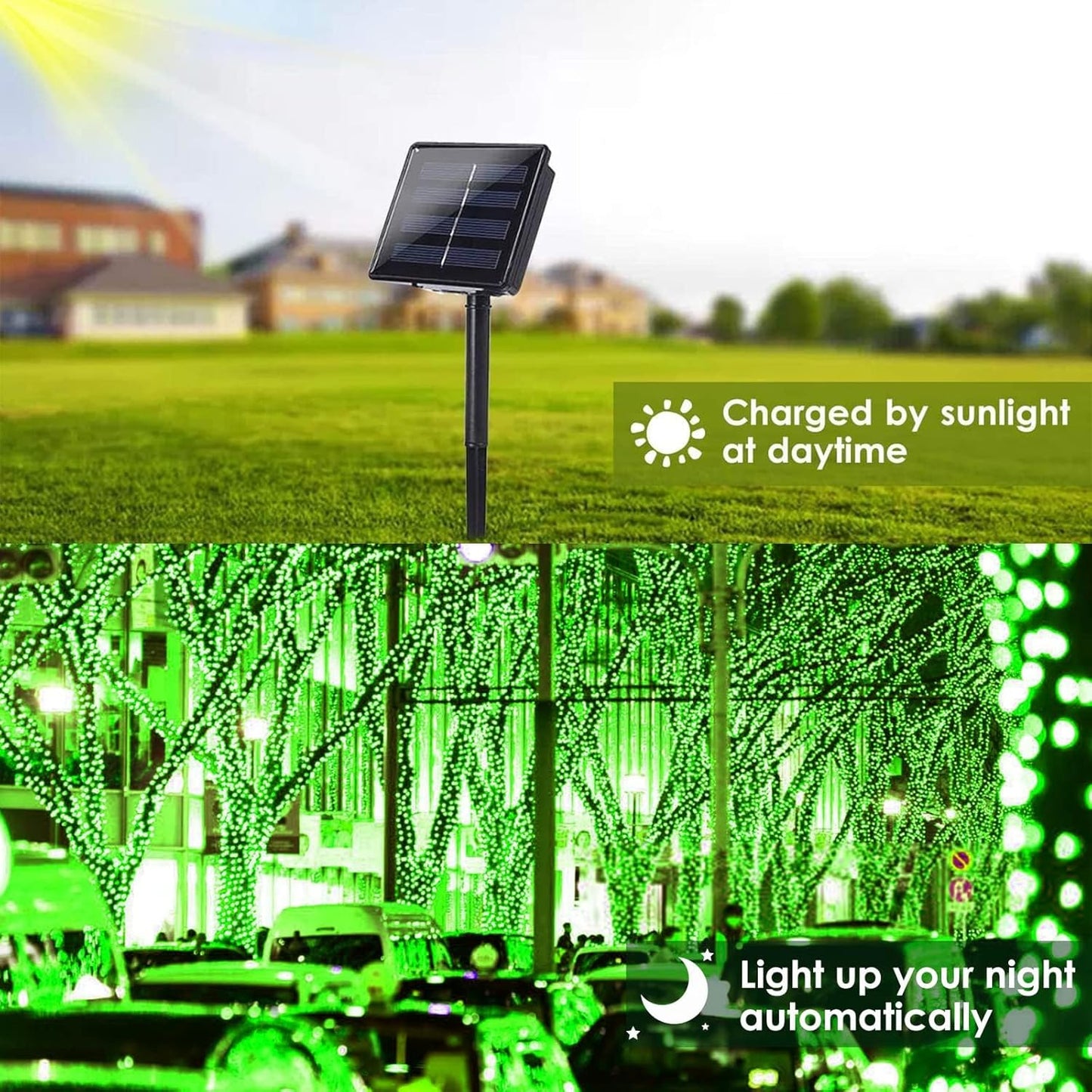 Solar String Lights Outdoor, 2-Pack 80FT 200 LED Solar Christmas Twinkle Lights Outside Waterproof Copper Wire 8 Modes Solar Fairy Lights for Garden Tree Christmas Party Birthday Decoration (Green)