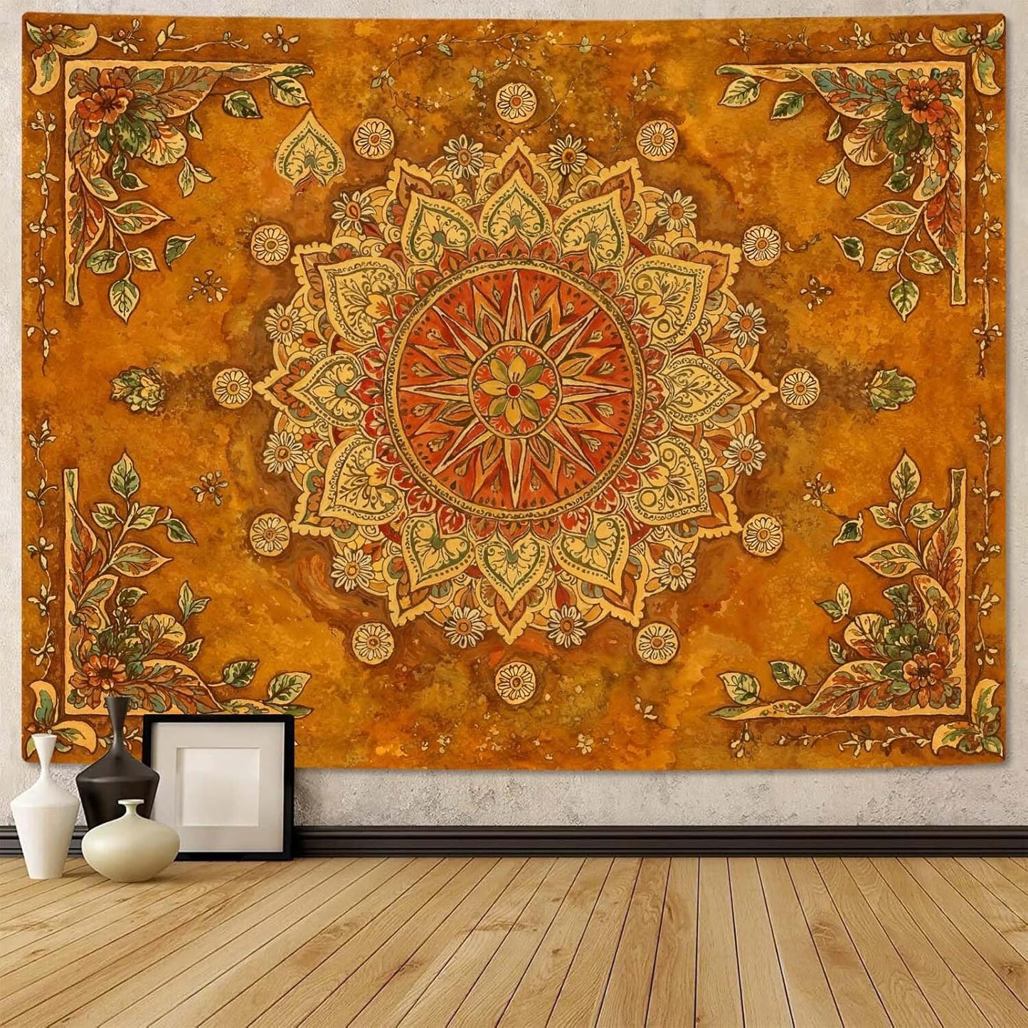 Lunerfex Floral Mandala Tapestry Boho Tapestry for Bedroom Brown Tapestries Wall Hanging Living Room Wall Art and Home Decor 70x90