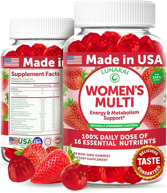 Lunakai USA Made Women’s Multivitamin Gummies 100% Daily 16 Essential 60ct