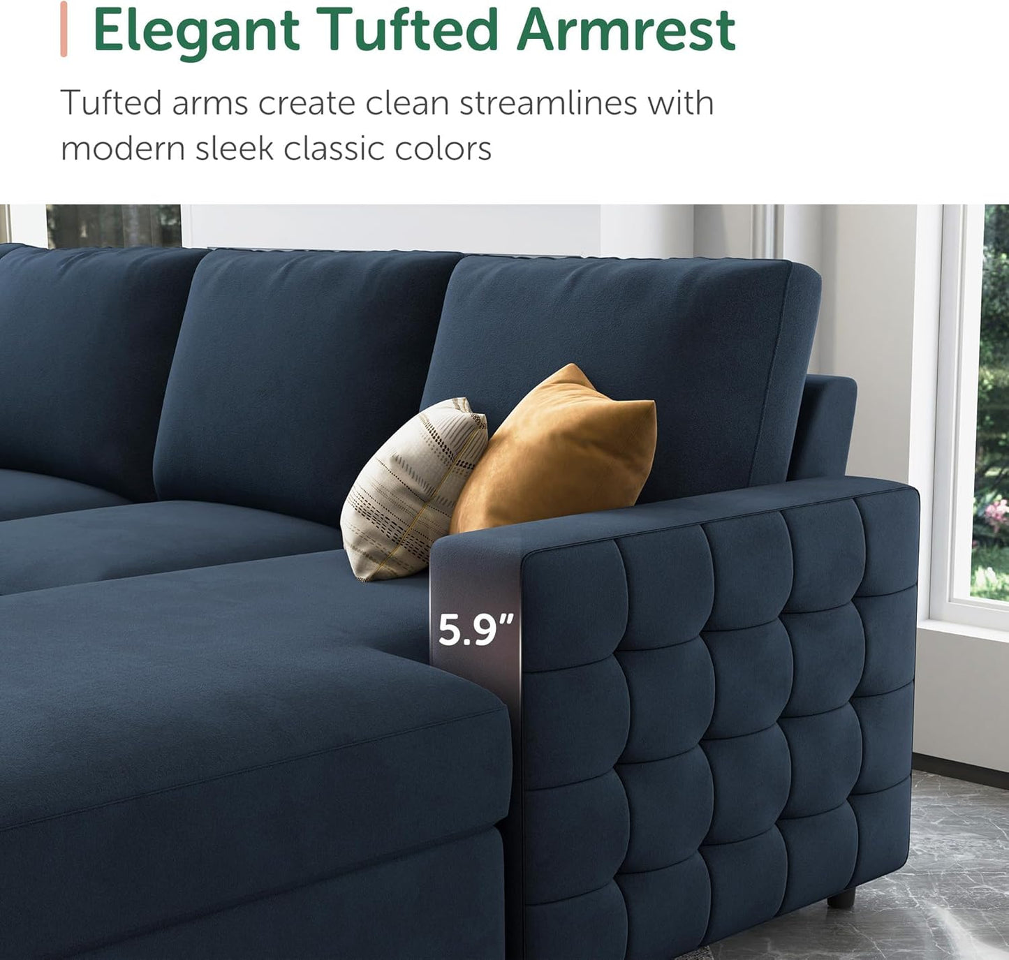 HONBAY Sectional Sleeper Sofa with Pull Out Bed U-Shape Sectional Couch Sleeper Bed with Storage Chaise Lounge Living Room 6 Seater Sectional Sofa Bed,Velvet Dark Blue