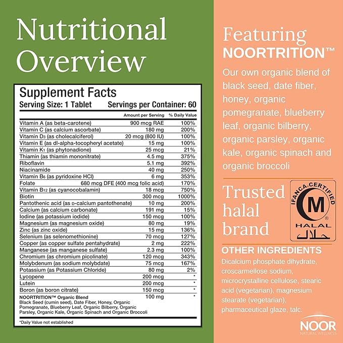 Noor Vitamins Energy+ Multivitamin; Halal Vitamin 26 Vitamins 2 Month