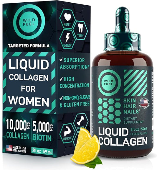 Liquid Collagen Peptides with Biotin Vitamins 10,000mcg Liquid 5,000mcg Biotin 2-Month - 2 oz