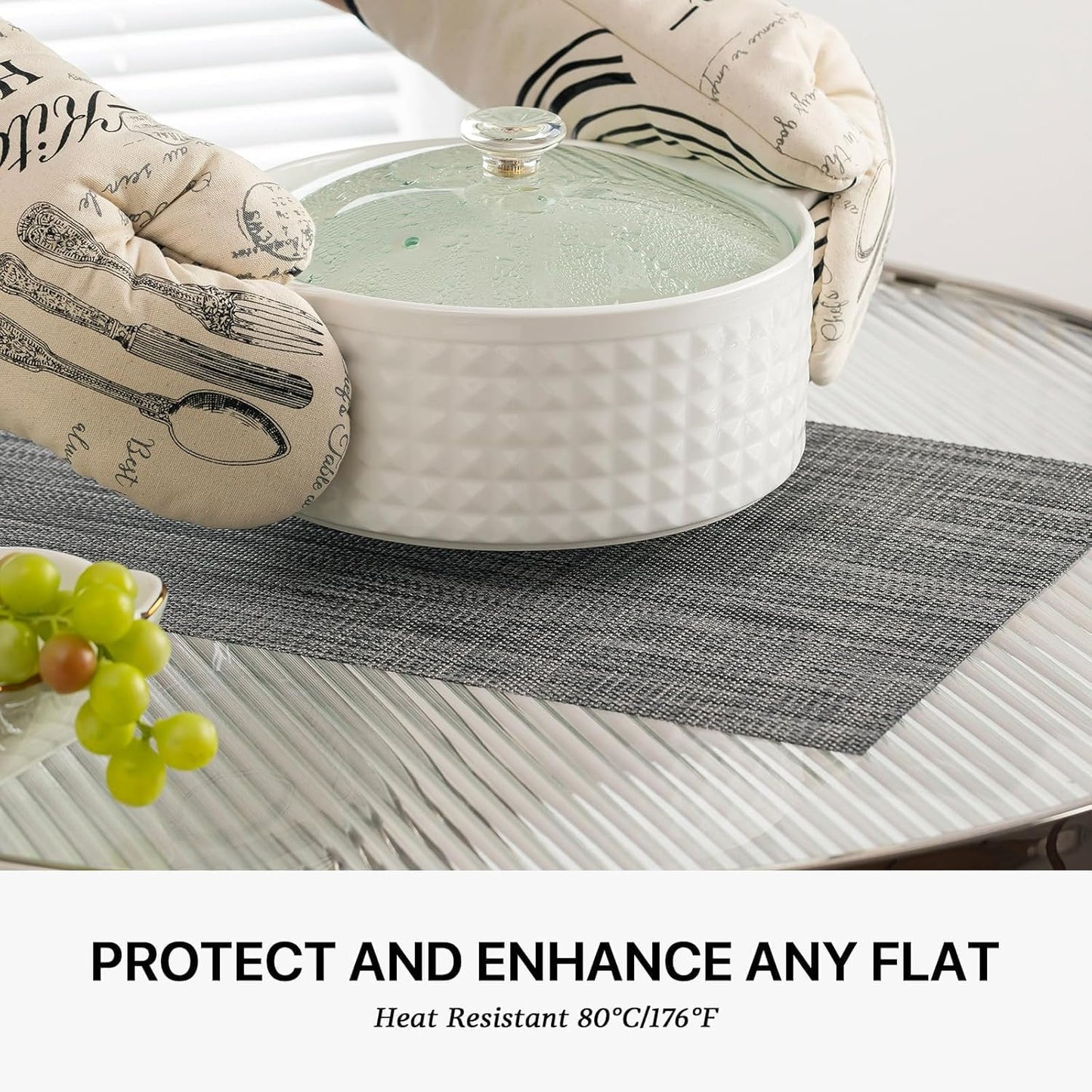 LEXMORE Placemats Set of 8 Vinyl/Plastic Woven Place Mats for Kitchen Table Indoor/Outdoor Washable Placemat Wipeable Dining Table Mats(A-Dark Gray)