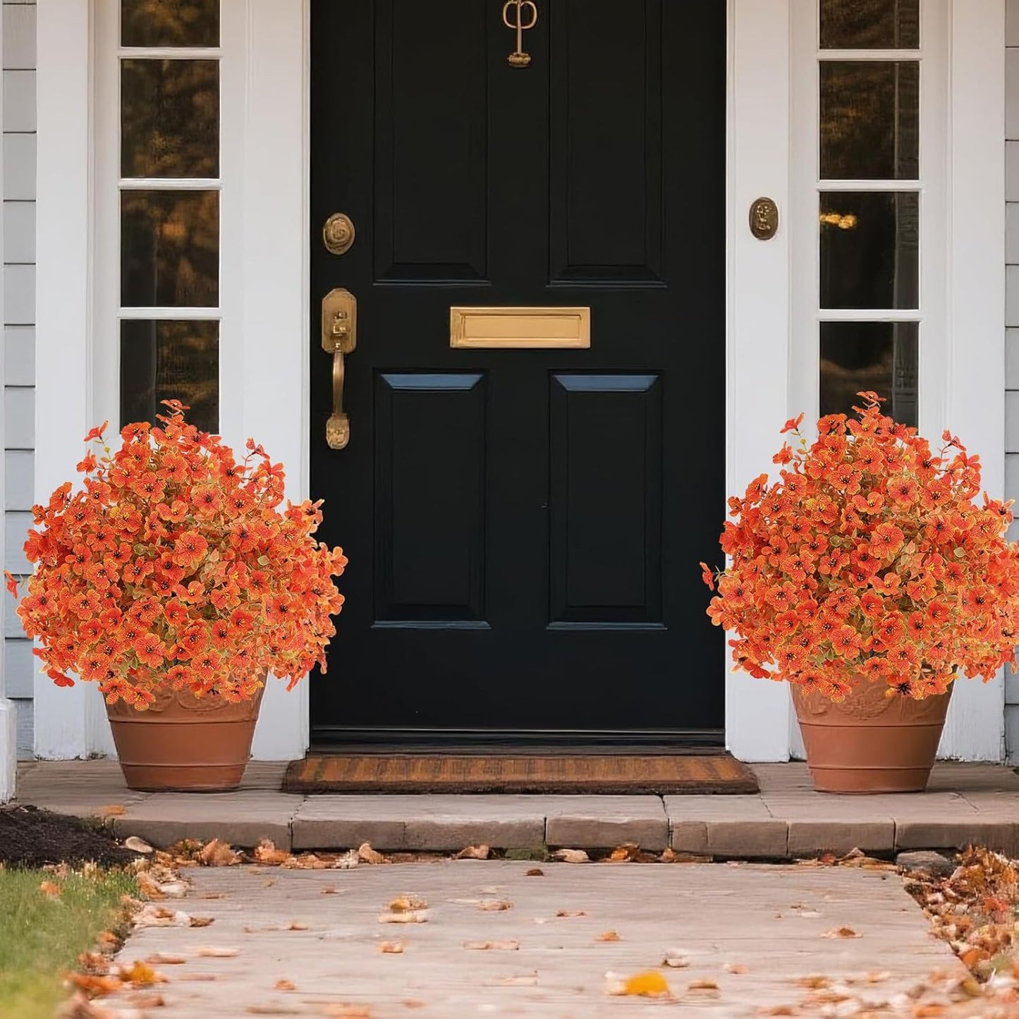 Set of 2 Artificial Fall Topiary Ball Flowers for Outdoor Decoration with Spike 20", UV Resistant Fake Autumn Floral Shrubs, Realistic Faux Bushes Plants for Garden,Yard,Porch and Patio Decor