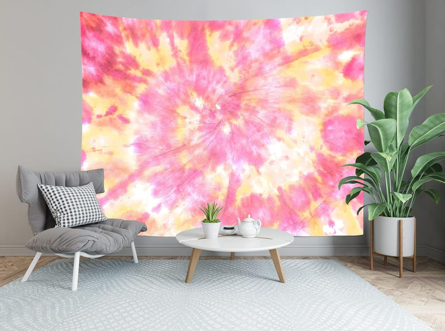 Loccor 8x6ft Tie Dye Tapestry Light Orange Watercolor Craft Dirty Tie-Dye Textile Abstract Chaotic Hippie Tapestry Wall Hanging for Living Room Bedroom Decor （Pattern Painted on Polyester Fabric）