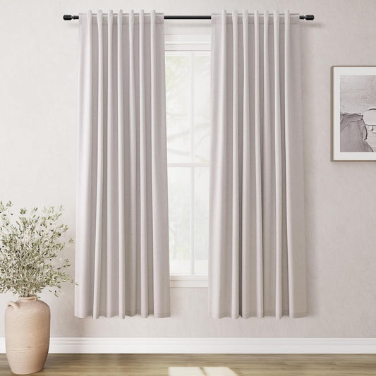 BOODII Linen Blackout Curtains for Bedroom 72 Inch Length 2 Panels Set Room Darkening Curtains Champagne Black Out Curtain Neutral Thermal Insulated Living Room Nursery Drapes Back Tab 52x72