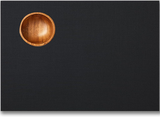 Placemats Set of 4 - Easy Clean Woven Vinyl Placemats for Dining Table, Indoor/Outdoor Place Mats, Washable PVC Table Mats（Black）