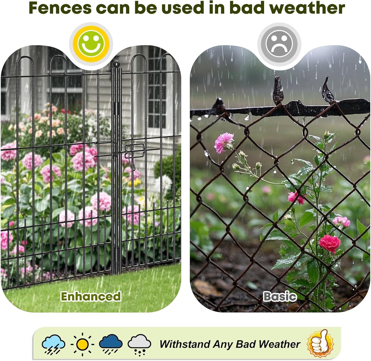 5 Panels Decorative Garden Fence with U-Shape and Latch Gate, 39.51in (H) X 11.54ft (L) Dog Fence Outdoor for Yard Security, Garden Fencing Includes Deep Stakes